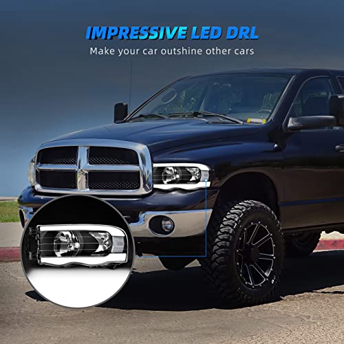 Autosaver88 Switchback Led Tube Headlights Assembly Compatible With 02 03 04 05 Dodge Ram 1500/2003-2005 Dodge Ram 2500 3500 Drl Headlight Headlamp Replacement Pair Black Housing Clear Reflector #TOP2
