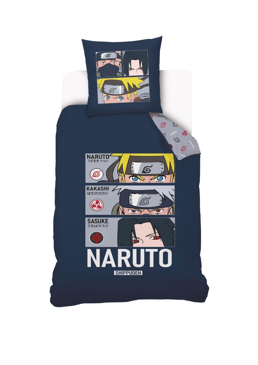 Housse de couette Naruto 140x200 Kakashi Sasuke avec taie d'oreiller coton bleu