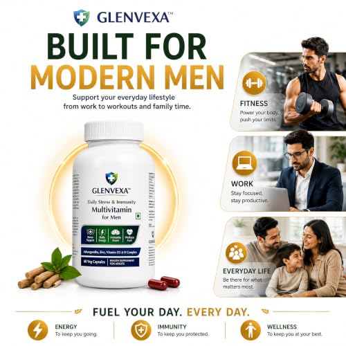 Image of Multivitamin for Men | 17 Essential Vitamins & Minerals with Ashwagandha Extract 500mg, Panax Ginseng, L-Theanine, Zinc, Vitamin D3, Vitamin C & B-Complex | Daily Energy, Stress & Immune Support | 60 Veg Capsules