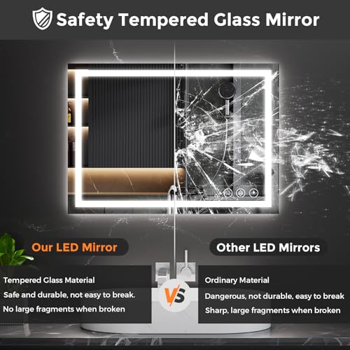 Image of Koonmi 20x28 LED Bathroom Mirror, Backlit + Front Lit, LED Bathroom Mirror with Lights for Wall, 3 Colors, Anti-Fog, Dimmable Brightness, Memory Function, Tempered Glass