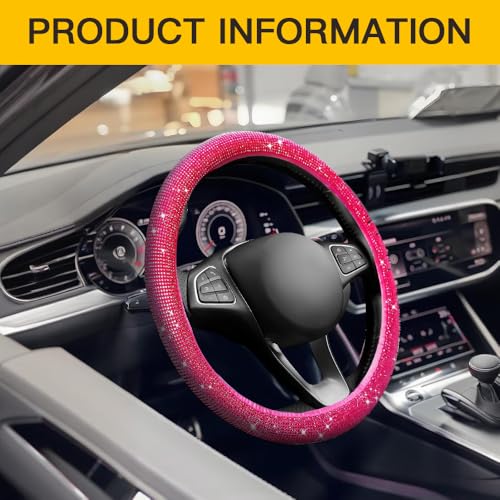 Image of Car Steering Wheel Cover with Sparkly Rhinestones, Bling,Suitable for Most 14.5 inch-15 inch Pickup Trucks, SUV (Pink)