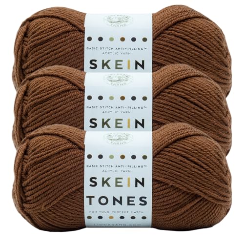 Image of Lion Brand Yarn Basic Stitch Anti-Pilling Yarn for Crocheting, Knitting, and Crafts, Mahogany, 3 Pack