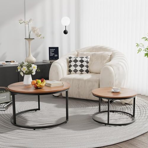 Recopilación de Mesas de centro Top 5. 46 IRUEJFSR Juego de 2 Mesa de Centro para Sala Minimalista - Mesas Redondas para Sala de Estar,Mesa de Centro para Sala Minimalista (70 * 70 * 45cm + 50 * 50 * 38cm)