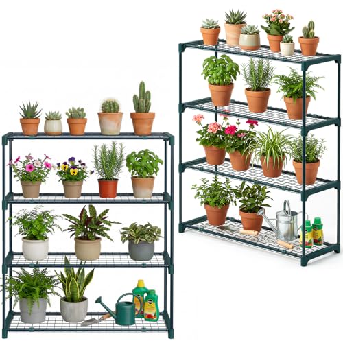 Ohuhu Plant Greenhouse Shelving 4 Tier 2 Pack Extra-Wide Green House Staging for Outdoor 106 * 90.5 * 30.5cm Portable Rustproof Metal Plant Stand Shelf Racking Greenhouse Accessories