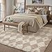 PureCozy Beige 9x12 Area Rug for Living Room Washable Non Slip Neutral Soft Bedroom Checkered Carpet Fluffy Modern Shag Fuzzy Indoor Large Aesthetic Bedroom Home Office Playroom Nursery