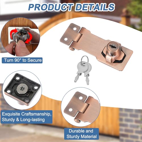 Image of MECCANIXITY Twist Knob Keyed Hasp Locks Safety Packlock Clasp Hasp Latches with Keys & Screws 3 Inch for Window Barn Drawer Cabinet Garage Closets Doors (Red)