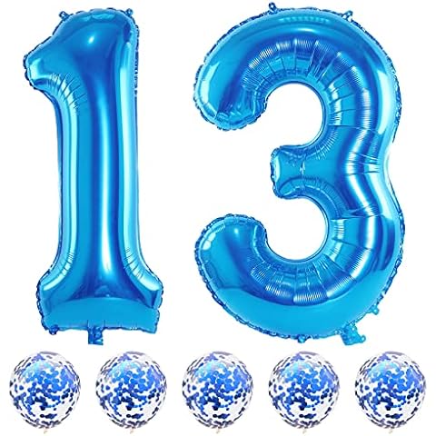 13th Birthday Balloons for Boys, 40 Inch Blue Foil Number 10 Balloons with Confetti Latex Helium Balloons, Blue Birthday Party Balloons Numbers 1 and 3 for Him Men 13th 31st Anniversary Decorations Cover