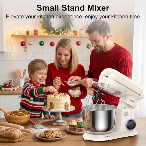 Image of Honinst 4QT Electric Stand Mixer, 10-Speed Tilt-Head Compact Kitchen Mixer | Multiple Stylish Colors | Food mixer with Dough Hook & Beater & Whisk | for Cake & Bread | Dishwasher-Safe | Beige