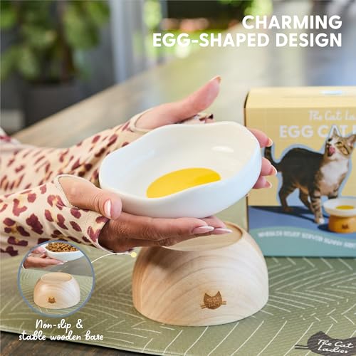 The Cat Ladies Egg Cat Food Bowl - Cute Cats Bowl - Elevated Ceramic Food Bowls - Ceramic Raised Food Bowls - Elevated for Spinal Alignment - Prevents Whisker Fatigue - Wood StandCat Bowl by The Cat Ladies - Image 6