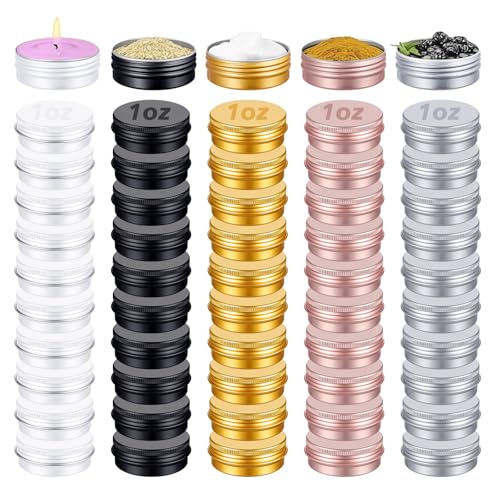 Otoolling 50 Pack 1 oz Aluminum Tin Cans with Lids Bulk Refillable Metal Tin Containers for Lip Balm Salve Cream Travel Cosmetic Subpackage Jars Easter DIY Candle & Crafts (5 Colors)