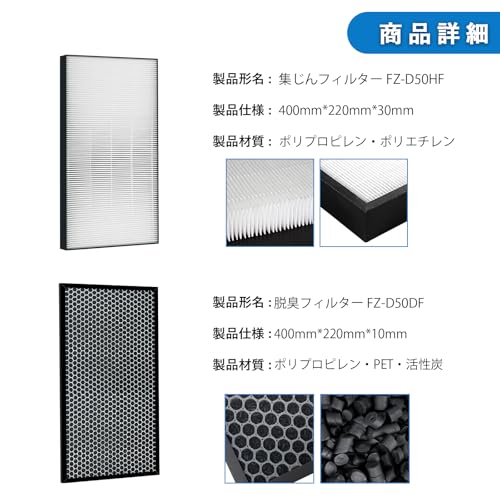 J&H FZ-D50DF シャープ FZ-D50HF 空気清浄機 互換フィルター 2点セット KC-F50、KC-500Y7、KC-E50 対応