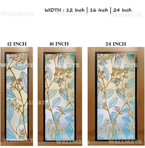 Image of WALLMATE Self Adhesive Window Film Frosted 3D Glass Door Window Frosted Film for Home /Office /Bathroom & Living Room Multicolor Frosted Film (24 x 144 Inch, Blue Leaf)