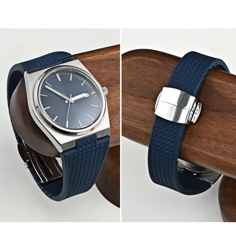 Correa de reloj FKM para Tissot PRX Series Super Player Convex para hombre, correa de caucho fluorado con hebilla de mariposa, accesorios