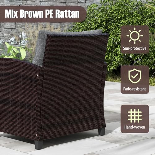Image of Tangkula 3 Pieces Patio Furniture Set, PE Rattan Wicker 3 Pcs Outdoor Sofa Set w /Washable Cushion and Tempered Glass Tabletop, Conversation Furniture for Garden Poolside Balcony (Grey)