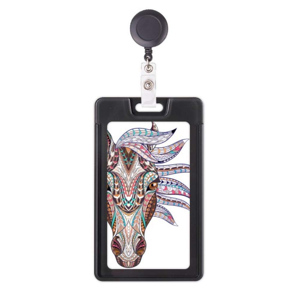 Porte-badge rétractable avec motif cheval en mosaïque colorée