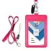 Leather Badge Holder, Wisdompro 2-Sided Vertical Style PU Leather ID Badge Holder with 1 ID Window and 1 Card Slot and 1 Piece 22" Polyester Detachable Neck Lanyard/Strap - Hot Pink