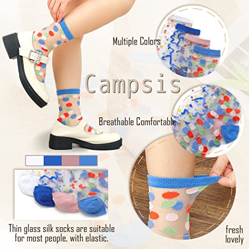 Image of Campsis Sheer Socks for Women Elastic Vintage Flower Ankle High Socks Thin Glass Silk Socks Summer for Women and Girl