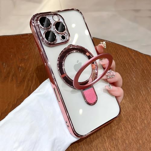 XSHKJDHJS Magnetic Case for iPhone 14 Pro Max with Invisible Stand Built-in Camera Lens Protector Shockproof[Military Drop Protection] Soft TPU for iPhone 14 Pro Max case 6.7",Pink