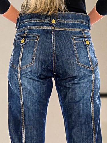 Flamingals Straight Leg Mid Rise Boyfriend Wash Stitch Multi Button Roll Hem Jeans4