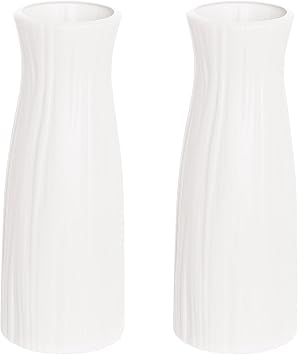 2 Pack Composite Plastics Vase for Flowers, Unbreakable Ceramic Look Vase for Home Decor Centerpieces, Arranging Bouquets, Connected Tubes White