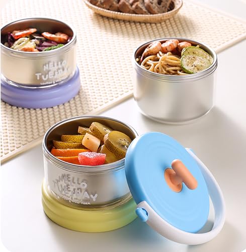 Image of House of Quirk 304 Stainless Steel 2-Layer Lunch Box | Portable Leak-Proof Food Storage Container for Office, School & Travel | Compact Soup & Porridge Box (Blue /Light Yellow)