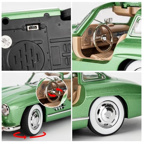 Image of 1:24 Scale MER-CEDES Ben-Z 300SL Die-Cast Metal Car with Sport car Openable Doors Light and Sound,Pull Back Function Indoor Outdoor Toy for Kids (Green)