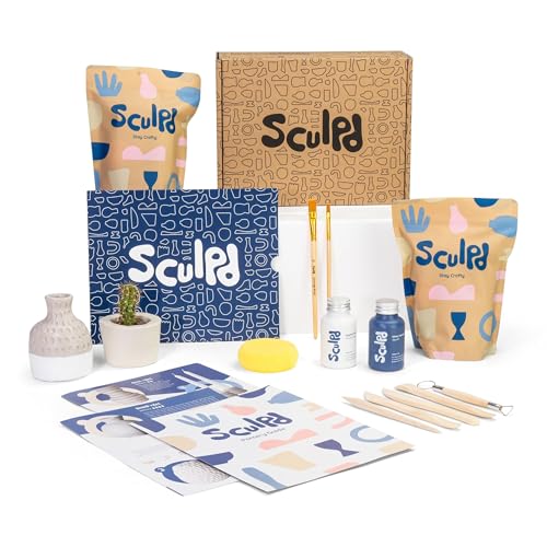 Sculpd Pottery Starter Kit – Complete Air Dry Clay Beginner Set for 2 Adults: Includes Sculpting Tools, Matte Varnish, Paint Brushes, Guide, Video Tutorials & More – Date Night Gift, Arts Crafts Hobby