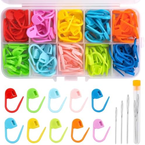 Stitch Markers for Crochet 120 Pcs Colorful Crochet Stitch Markers Locking Stitch Knitting Accessories with 3 Sizes Large Eye Blunt Needles Sewing Needles with Storage Boxes for Crocheting and Craft Making