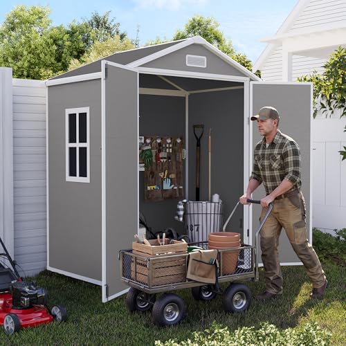 Image of UDPATIO Outdoor Resin Storage Shed 6x4 FT, Plastic Shed for Garden, Grey