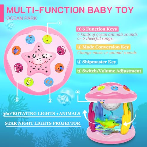 Image of Baby Toys 6-12 Months - Musical Light Up Rotating Toys, Pink Ocean Projector for Infant 9-12-18 Month, Learning Visual & Hearing & Crawling Skill, Birthday Gifts for Toddler Boys Girls 1 2 3 Years Old