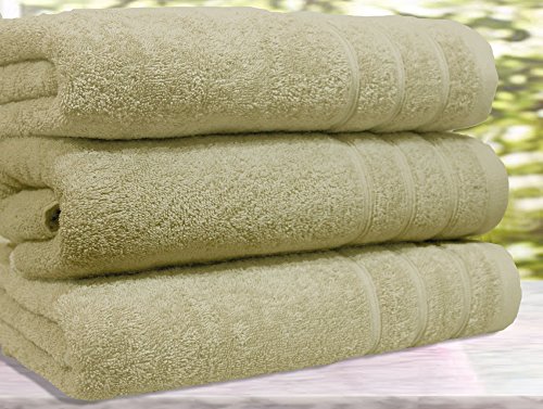 Casabella - Juego de 3 toallas de baño, algodón egipcio de 550 g/m², tamaño extragrande, algodón, beige, 3 Bath Towel