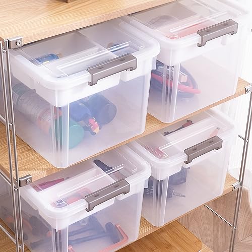 Image of Citylife 32QT 4Packs Clear Craft Organizers and Storage Box with Tray | Stackable Art Supply Organizer Storage Bins with Lids for Beads, Markers, Sewing, Tools, Clothes, Files, Office Supplies