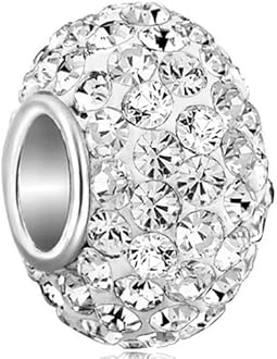 CharmSStory 925 Sterling Silver White Simulated Birthstone Charms Synthetic Crystal Bead For Bracelets