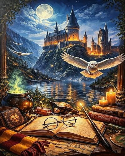 Magical Wizard Castle Paint by Number Kit DIY Canvas Art for Adults 24 Colors 16x20 inch Framed