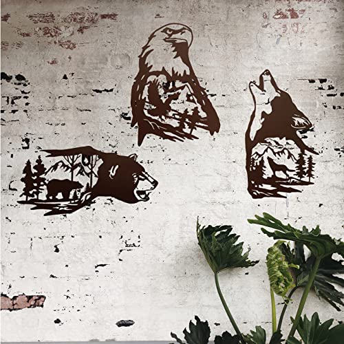 Wotieuns Metal Wooden House Wall Decoration Bear Wolf Eagle Wall Art Country Forest Hunting Cabin Decoration Hanging Laser Cutting Suitable For Living Room, Dining Room And Bedroom Wall Decoration #TOP4