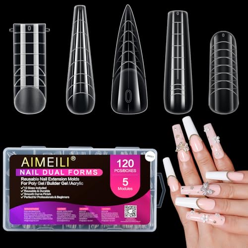AIMEILI Nagelformen für Gelnägel 120 Stück Dual Nail Forms Set, 5 Formen Dual Tips Nägel zum Verlängern Nagelverlängerung Gel Nagel Gel Formen Maniküre Set Salon DIY - 001