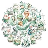 PRSTINCOL Aesthetic Green Stickers 80 Pcs, Cartoon Baby Stickers Cute Vinyl Decals for Water Bottles Laptop Phone Scrapbook Junk Journal Collage DIY Crafts