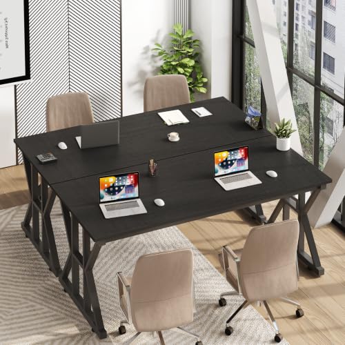Image of 55 inch Large Computer Desk with Thickened Frame for Home Office, Living Room | Modern Simple Executive Desk, Larger Gaming Desk with X-Shaped ReInchforcement, Black