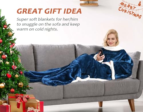 Image of Catalonia Sherpa Wearable Blanket with Sleeves & Foot Pocket for Adults