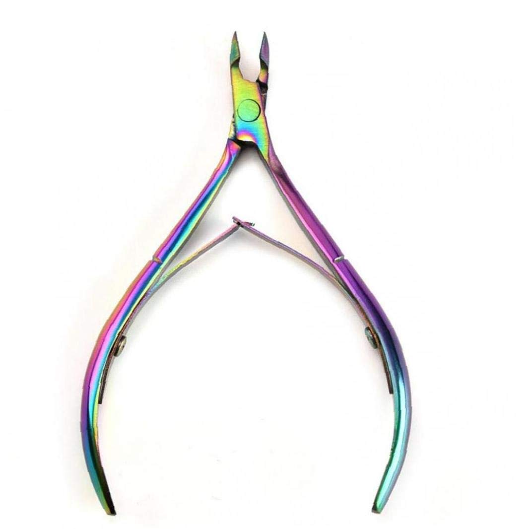 Cuticle Nippers Cutter Nail Cuticle Pusher Nipper Clipper Scissors Dead Skin Remover Stainless Steel Rainbow Tweezer Manicure Nail Art Tool 1pc