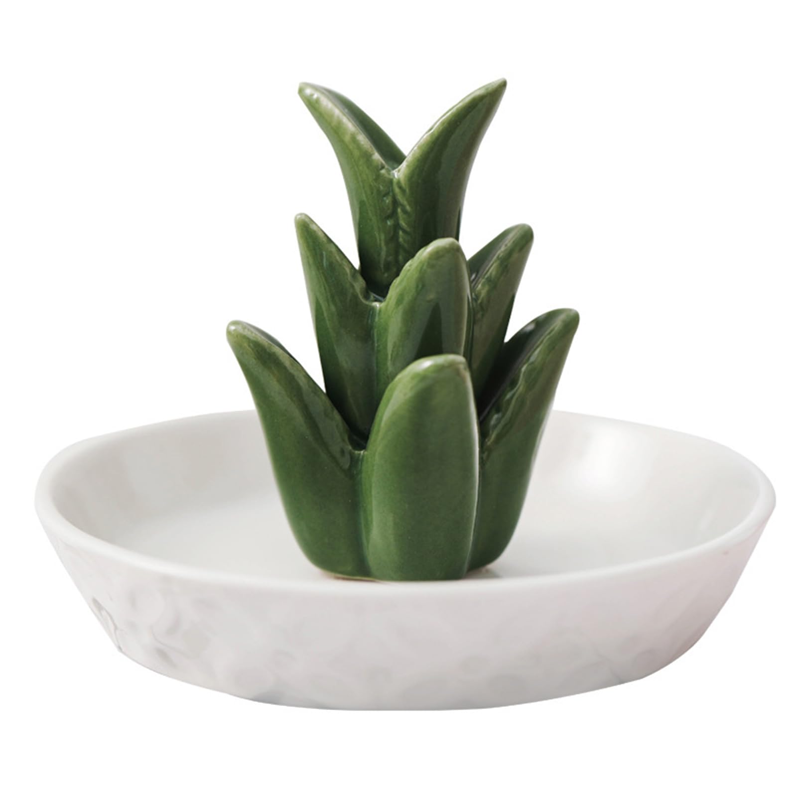 Jazuaiao Aloe and Cactus Rings Holder Ceramic Plant Jewelry Bracelets Earrings Necklace Organizers Storage Tray Ceramic Aloe Tray