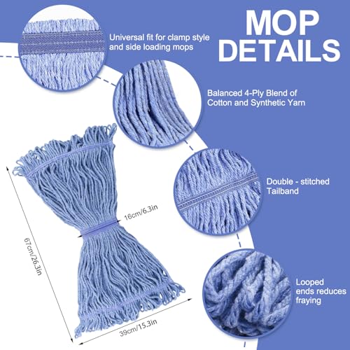 Image of 6 Pack Commercial Heavy Duty Mop Head Replacement for Rubbermaid, Industrial Wet Mop Head for Floor Cleaning, Cotton Looped End String Cleaning Mop Head Refill, Blue Mop