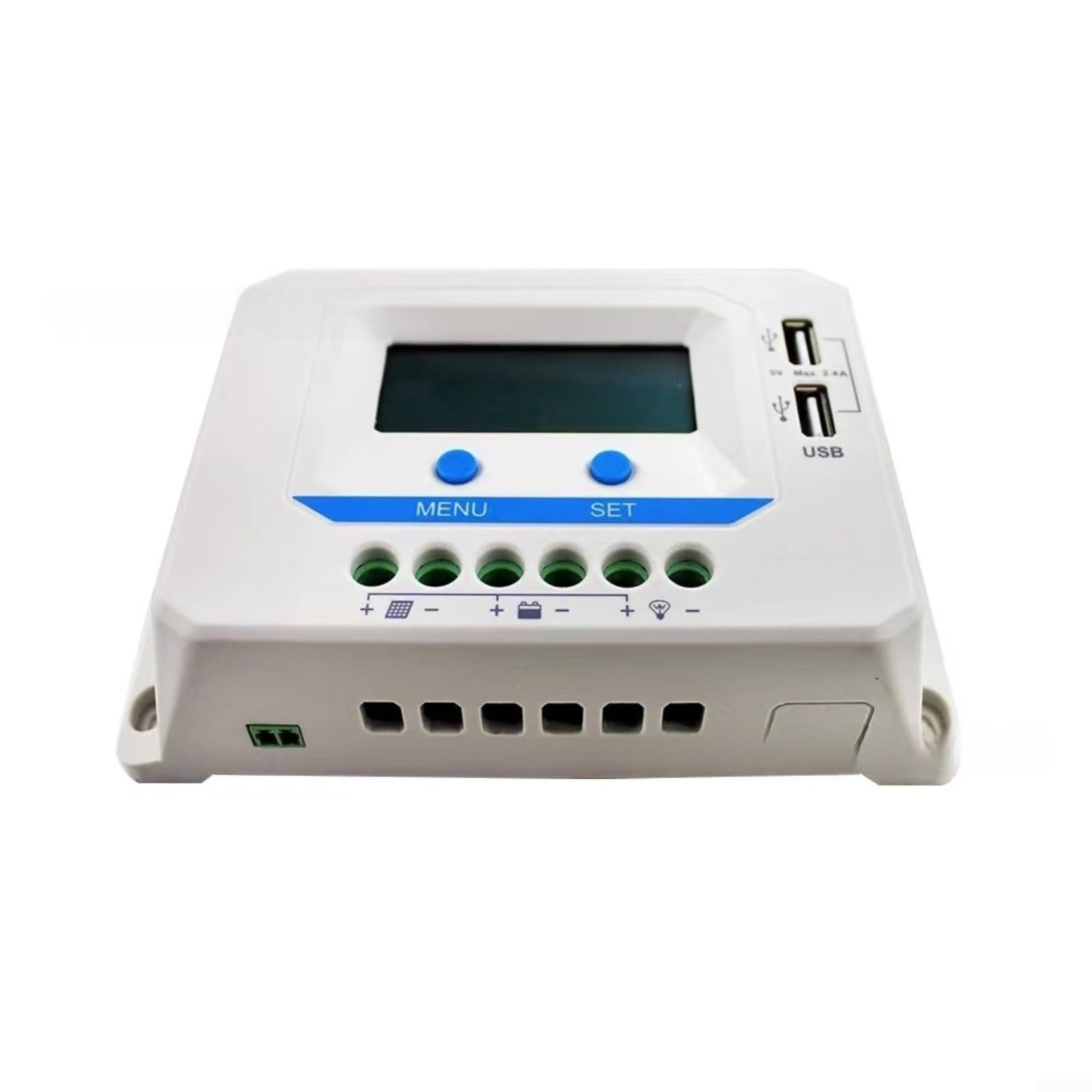 Regolatore di carica solare 12/24 V per PWM con display LCD, doppia porta USB, compensazione della temperatura per camper, campeggio, barca e impianto solare (bianco) (45 A)