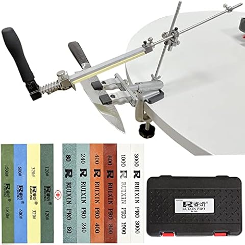 RUIXIN PRO RX-009 Professional Knife Sharpener System with 10 Whetstones, 360° Rotation Flip Design, Fixed Angle Stainless Steel Kitchen Chef Knife Sharpening Kit Fine Grinding Polishing Tool Cover