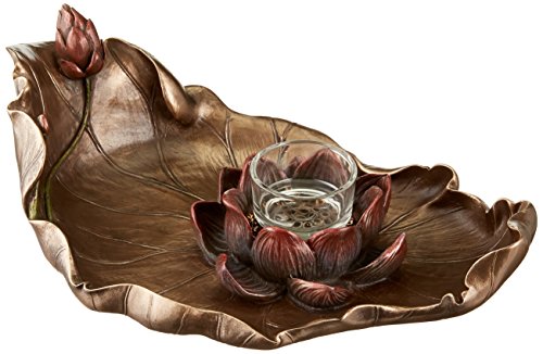 10 Inch Serene Lotus Cold Cast T-Light Candle and Incense Holder
