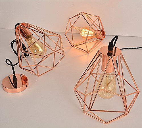 Efinehome LM0101B Vintage Industrial Rose Gold Metal Cage Pendant Light thumb #7