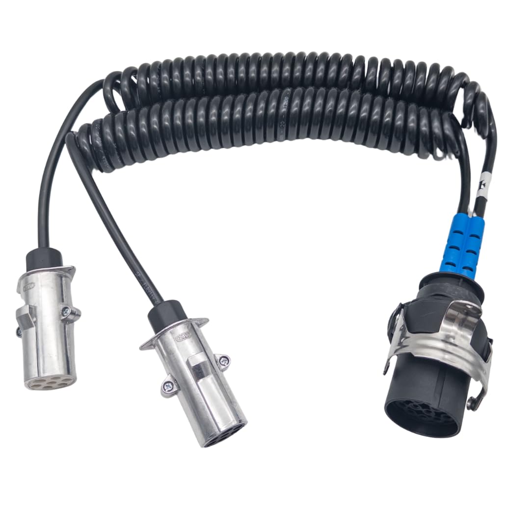 Adattatore a spirale elettrica a 15 poli | Cavo a spirale adattatore 15 poli su 2 x 7 poli | Cavo adattatore in alluminio per camion | 24 Volt – adatto per camion | veicoli trainanti | NFZ | rimorchio