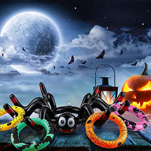TEPSMIGO Halloween Ring Toss Game Toys 2 Set Inflatable Spiders Costume Witch’s Hat Spider Ring Toss Game, Perfect for Halloween Celebration Carnival School Party Event Decoration Outdoor Indoor