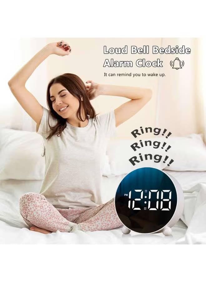 Image of Niloni LED Digital Round Alarm Clock with Voice and Touch Activated, Dual Alarm, Snooze, Week Display, 4 Adjustable Brightness Levels, USB /Battery Powered, Desk Clock, Blue