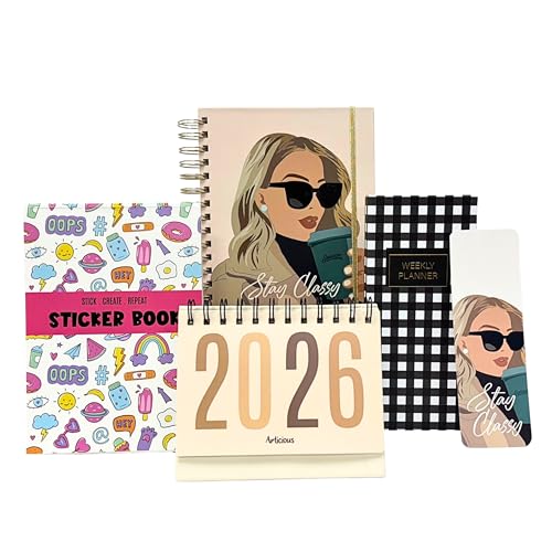 Image of Planner Kit Includes A5 Journal (22x17cm) 262 Pages | 120 GSM | Weekly Planner | Desk Calendar 2026 | Stickers Book | Bookmark (The Classy Edition, Boss Mode Series)